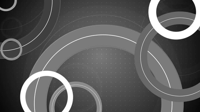 Monochrome concentric rings background animation, Abstract monochrome background with overlapping concentric rings and dotted gradient center