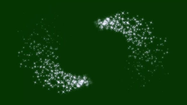 Luxury white glitter sparkles line trail with magic dust, twinkling glitter stars line, glittering Glitter stars, particle line move light effect on dark green screen background. 4k