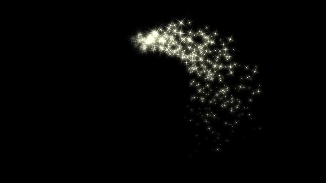 Magical glitter trail line animation, magic dust and pixie dust path, shining particles stars line magic dust, sparkling starry line effects video on black screen background. 4k