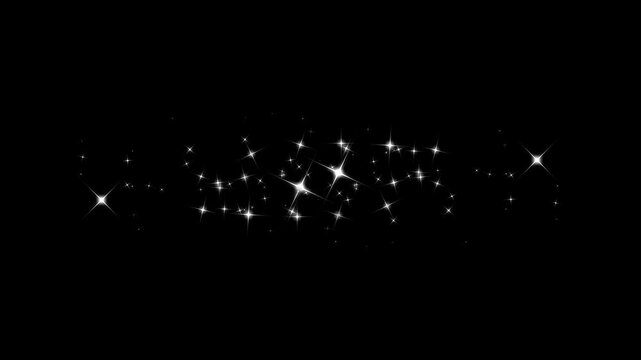 White glowing glitter particle trail with magic sparkles and twinkle stars, twinkling fairy shimmer and glowing Christmas sparkle motion on black screen background. 4k