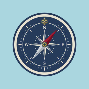 A compass rose showing cardinal directions and navigation symbols.