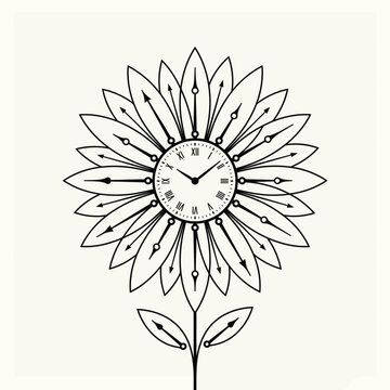 Artistic clock designed as a sunflower with detailed petals and leaves.