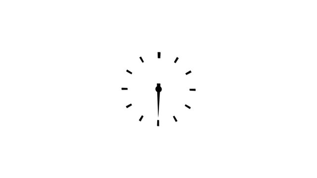 Simple line clock rotating animation on black background.