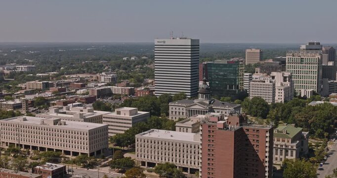 Columbia South Carolina Aerial v33 low flyover across downtown toward the South Carolina State House and central skyline - Shot with 8k Camera - Oct 3rd 2023