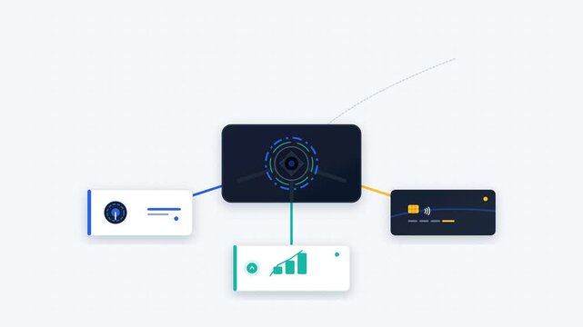 Premium 2D fintech animation showing digital money flowing through a financial hub and being allocated into savings, investment, and digital payment functions.