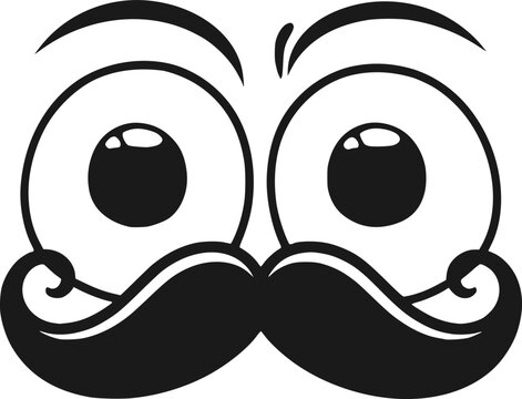Funny vector cartoon character with big eyes and an oversized mustache, looking amusing.