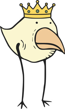 Original funny cartoon chicken wearing a king's crown draw