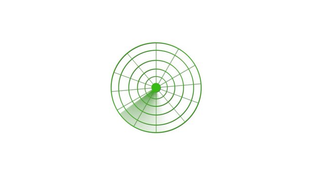 Green tech space radar interface with rotating loop animation on white background.
