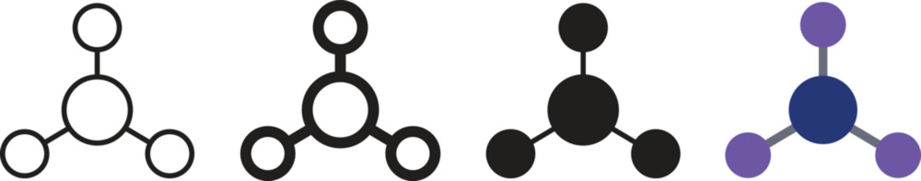 Molecule Icon Set &ndash; Chemistry Atom Structure Symbols in Outline, Black, and Color Styles