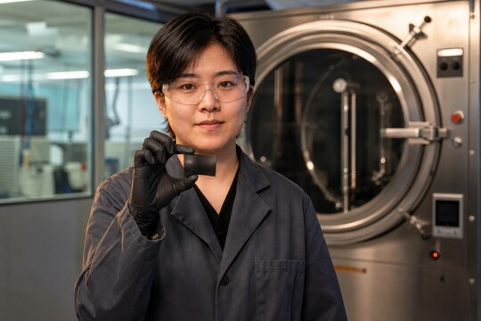 Rubber ozone testing - a technician presenting a hose coupon