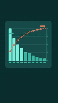 Vertical 9:16 animated pareto chart animation cumulative in cyan and teal on a dark background. Seamless looping 4K data visualization in portrait format for reels, shorts, stories and mobile presenta