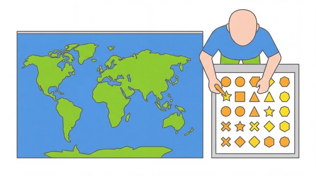 Peta globe vektor dunia dan ilustrasi belajar bentuk geometri
