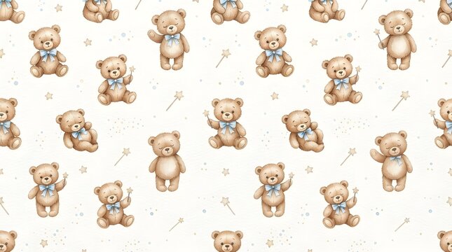 Cute Teddy Bear Seamless Pattern for Children&rsquo;s Textiles and Nursery Decor