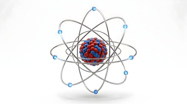 Colorful Atomic Structure Model with Electrons Orbiting a Central Nucleus