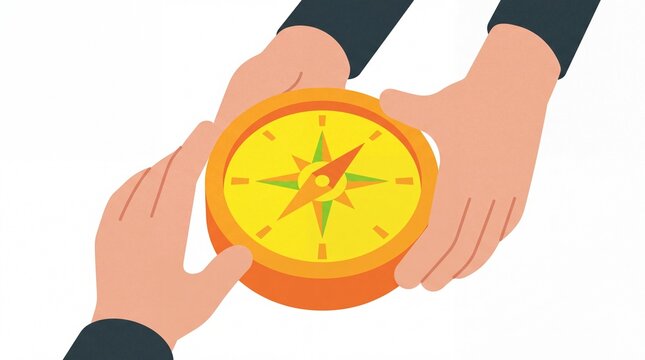 Peta globe vektor tangan memegang kompas penunjuk arah navigasi
