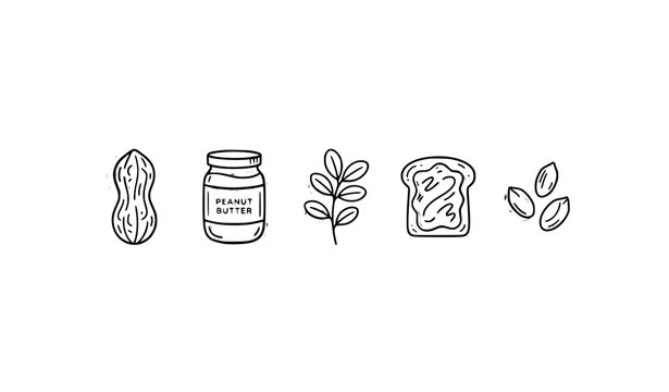 Modern monoline peanut vector icons set with abstract color accents for packaging design