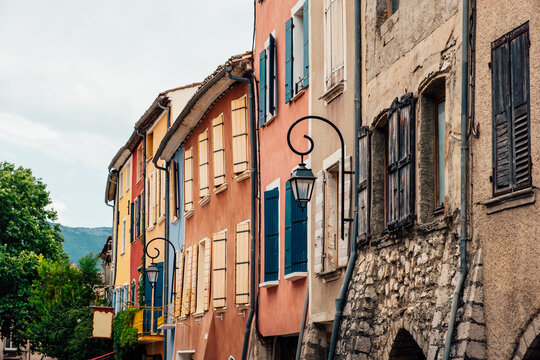 Colored facades in the street of Buis-les-Baronnies village