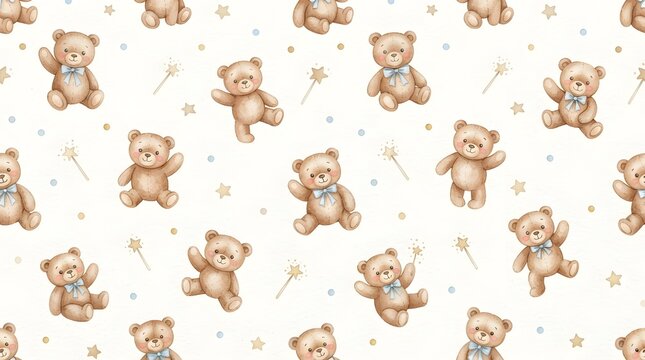 Cute Teddy Bear Seamless Pattern for Children&rsquo;s Textiles and Nursery Decor