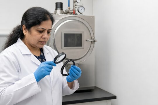 Rubber ozone testing - a materials analyst inspecting an aged seal