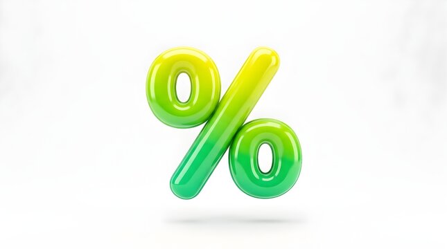 Glossy green and yellow percentage symbol isolated on a white background