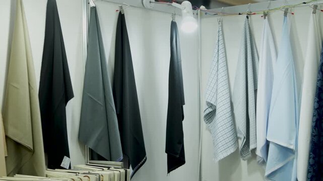 Plain Cloth Samples for Textile Manufacturing, Row of Cotton Fabric Swatches in Pastel Tones