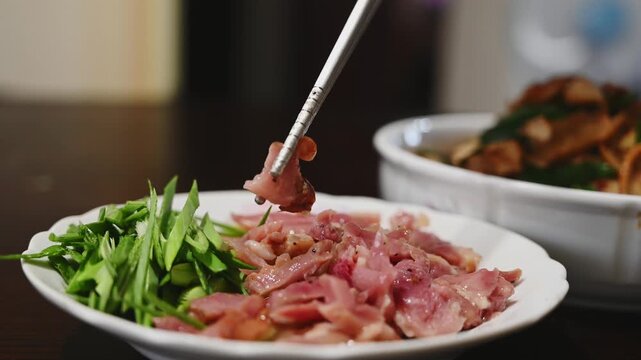Arranging Yilan Cured Duck with Sliced Green Garlic