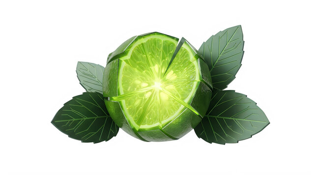 Fresh sliced lime fruit with green leaves
