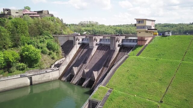 Lake Dobczyce. Water dam, view from the drone.