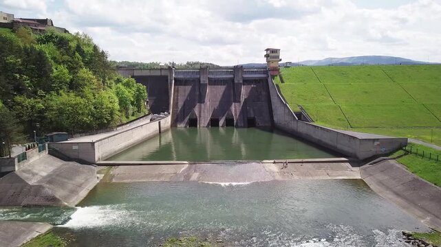 Lake Dobczyce. Water dam, view from the drone.