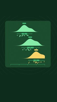 Vertical 9:16 animated raincloud plot animation layered in green and teal on a dark background. Seamless looping 4K data visualization in portrait format for reels, shorts, stories and mobile presenta