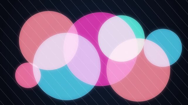 Abstract circular shapes shifting light layers on diagonal line background motion.