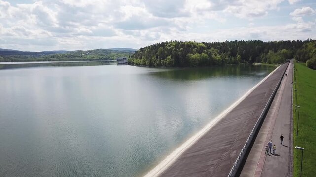 Lake Dobczyce. Water dam, view from the drone.