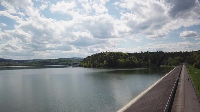Lake Dobczyce. Water dam, view from the drone.
