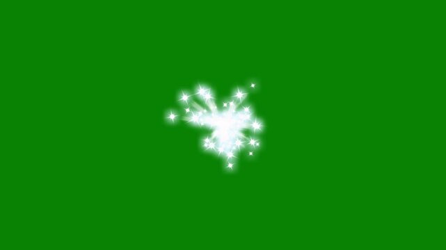 Cartoon stars line animation, magic glitter sparkle trail, glowing doodle stars, white twinkling particles, fairy sparkle burst, exploding shooting stars cannon on green screen.