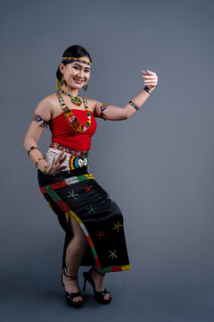 Portrait of young girl wearing a traditional cloth Simba Murut Tahol native of Sabah Borneo