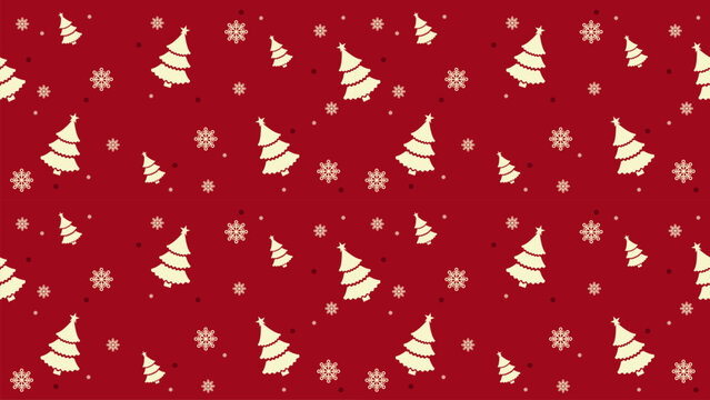 Red Cute Christmas Tree Seamless Pattern Winter Background