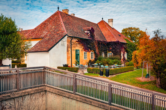 Splendid summer view of Historical landmark - Prinz-Eugen-Saal. Colorful morning scene of Schloshof park, Austria, Europe. Beauty of countryside concept background.