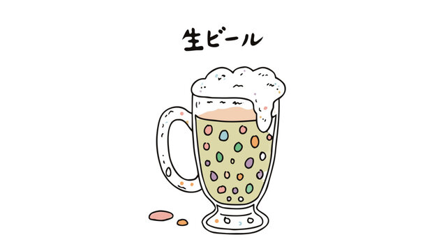Cold draft beer glass with colorful bubbles and foam vector cartoon illustration.