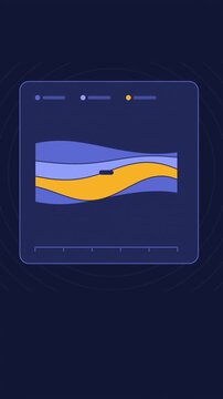 Vertical 9:16 animated streamgraph animation flowing layers in blue and cyan on a dark background. Seamless looping 4K data visualization in portrait format for reels, shorts, stories and mobile prese