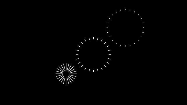 Fireworks Circles and Line Burst on Black Screen  background. Circle bursting, flat, vector, doodle style random explosion. Pop-up line animation video movement of modern fireworks explosion. 4k