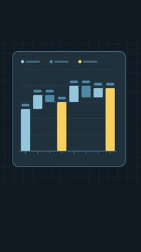 Vertical 9:16 animated bridge chart animation subtotal in cyan and teal on a dark background. Seamless looping 4K data visualization in portrait format for reels, shorts, stories and mobile presentati