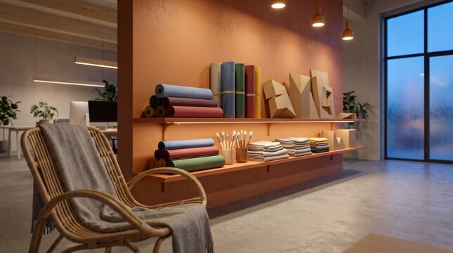 Finished color library in a bright creative studio