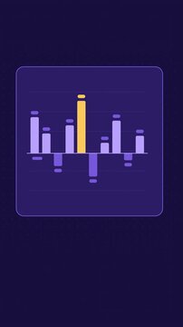 Vertical 9:16 animated percentage change bars zero in blue and cyan on a dark background. Seamless looping 4K data visualization in portrait format for reels, shorts, stories and mobile presentations,