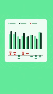 Vertical 9:16 animated variance chart animation plan in green and teal on a light background. Seamless looping 4K data visualization in portrait format for reels, shorts, stories and mobile presentati