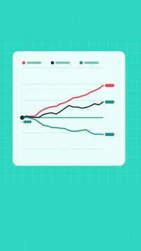 Vertical 9:16 animated index chart animation common in cyan and teal on a light background. Seamless looping 4K data visualization in portrait format for reels, shorts, stories and mobile presentation