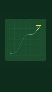 Vertical 9:16 animated trajectory plot animation fading in green and teal on a dark background. Seamless looping 4K data visualization in portrait format for reels, shorts, stories and mobile presenta