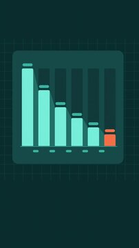 Vertical 9:16 animated conversion steps chart stepwise in cyan and teal on a dark background. Seamless looping 4K data visualization in portrait format for reels, shorts, stories and mobile presentati
