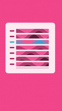 Vertical 9:16 animated horizon chart animation folded in coral and magenta on a light background. Seamless looping 4K data visualization in portrait format for reels, shorts, stories and mobile presen