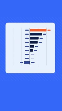 Vertical 9:16 animated deviation bars animation sorted in blue and cyan on a dark background. Seamless looping 4K data visualization in portrait format for reels, shorts, stories and mobile presentati