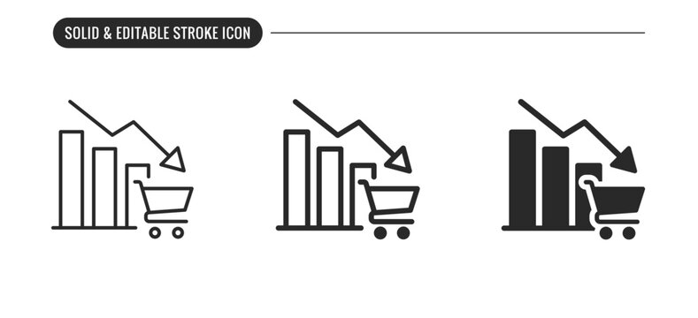 Sales decline icon. Revenue drop, sales decrease, market decline. Solid and line editable stroke